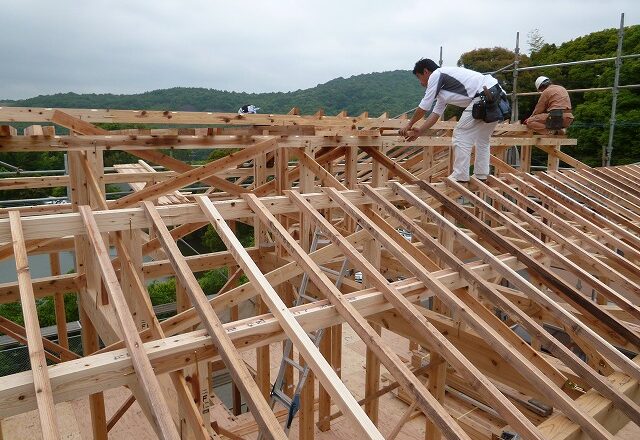 垂木の施工中です